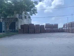 Bức ảnh chụp một khung cảnh ven đường. Nổi bật trong ảnh là một bãi đất sỏi chứa rất nhiều chồng gạch đỏ được xếp thành các khối lớn. Một số chồng gạch được bọc trong nilon. Đây có vẻ là một kho chứa hoặc điểm kinh doanh vật liệu xây dựng. Bên trái là một ngôi nhà, tầng trệt là một cửa hàng có xe máy đậu phía trước. Có một cây xanh che khuất một phần mặt tiền. Có thể đọc được một số chữ trên các biển hiệu: biển dọc bên trái ghi 'Mỹ phẩm hàng xách tay', và một biển hiệu khác ghi số nhà '177' cùng dòng chữ 'Điểm Nét...' không rõ. Phía sau là bầu trời có mây, hệ thống dây điện và cột điện.。（日本語訳）。写真は道端の風景を写しています。写真の中で目立つのは、大きな塊に積まれたたくさんの赤いレンガがある砂利の土地です。いくつかのレンガの山はナイロンで覆われています。これは建材の倉庫または販売店のようです。左側には家があり、1階は店舗で、その前にはバイクが停まっています。緑の木がファサードの一部を隠しています。看板のいくつかの文字が読み取れます。左側の縦長の看板には「Mỹ phẩm hàng xách tay」と書かれており、別の看板には番地「177」と不鮮明な「Điểm Nét...」という文字が書かれています。背景には曇り空、電線、電柱があります。