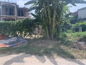 Bối cảnh là một công trường xây dựng tại một khu dân cư. Ở phía sau, một ngôi nhà nhiều tầng đang trong quá trình xây dựng, để lộ phần tường gạch đỏ và kết cấu bê tông. Hệ thống giàn giáo bằng kim loại và tre được dựng lên xung quanh tòa nhà. Ở phía trước, có một đống đá dăm được đổ trên tấm bạt màu cam và xanh, đây là vật liệu xây dựng. Cạnh đó là một hàng rào lưới thép được phủ kín bởi một giàn cây leo xanh tươi. Một bụi chuối lớn mọc um tùm ở giữa khung hình. Con đường ở tiền cảnh là đường đất. Khung cảnh chung cho thấy hoạt động xây dựng đang diễn ra trong một môi trường có nhiều cây cối.。（日本語訳）。背景は、ある住宅地の建設現場です。後方には、多層階の建物が建設中で、赤レンガの壁とコンクリートの構造がむき出しになっています。建物の周りには、金属製と竹製の足場が組まれています。手前には、オレンジ色と青色のシートの上に砕石の山が盛られており、これは建設資材です。その隣には、青々としたつる植物に覆われた金網フェンスがあります。画面の中央には、大きなバナナの茂みが生い茂っています。前景の道は土の道です。全体的な光景は、緑豊かな環境の中で建設活動が行われていることを示しています。