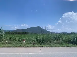 Bức ảnh chụp một khung cảnh nông thôn vào một ngày nắng. Ở phía trước là một con đường nhựa. Bên lề đường có một cột mốc cây số nhưng không thể đọc được chữ trên đó. Phía sau là một cánh đồng lúa xanh mướt rộng lớn. Ở phía xa là một dãy núi được cây cối bao phủ. Có một số cột điện cao thế và đường dây điện chạy ngang qua phong cảnh, phía trước dãy núi. Bầu trời trong xanh với một vài đám mây trắng.。（日本語訳）。写真は、ある晴れた日の田舎の風景を写しています。手前にはアスファルトの道があります。道端にはキロポストがありますが、その上の文字は読めません。その後ろには、青々とした広大な水田が広がっています。遠くには木々に覆われた山脈があります。山脈の手前には、風景を横切っていくつかの高圧鉄塔と電線が走っています。空は青く澄んでおり、白い雲がいくつか浮かんでいます。