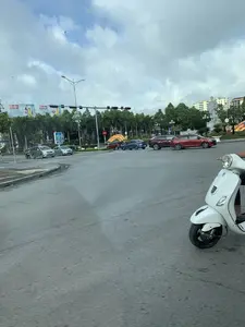 Bối cảnh là một vòng xoay giao thông lớn tại một thành phố ở Việt Nam, cụ thể là khu vực Tượng đài Lê Lợi tại thành phố Thanh Hóa. Bầu trời nhiều mây. Hoạt động chính là các phương tiện đang tham gia giao thông trên đường. Nhiều xe ô tô đang dừng chờ ở khu vực có đèn tín hiệu giao thông đang báo đèn đỏ. Ở phía trước bên phải là một phần của một chiếc xe máy tay ga màu trắng đang di chuyển. Ở trung tâm vòng xoay có một tượng đài lớn bằng đá của một nhân vật lịch sử, xung quanh là cây cối và các tòa nhà. Có một số văn bản có thể nhận dạng được:。- Biển quảng cáo lớn có nội dung: "3 TINH HOA VỊ ĐẬM CHẤT", quảng cáo cho bia 333.。- Biển hiệu màu xanh của công ty "MEDLATEC".。- Một khẩu hiệu trang trí có nội dung "...HỌC TẬP VÀ LÀM THEO TƯ TƯỞNG...".。- Một biểu ngữ màu đỏ với chữ vàng có nội dung "...NGƯỜI DÂN...LÀM VI..." nhưng không thể đọc đầy đủ.。（日本語訳）。背景はベトナムのある都市の大きな交通ロータリーで、具体的にはタインホア市のレ・ロイ像エリアです。空は雲が多いです。主な活動は、道路を通行している車両です。多くの自動車が、赤信号を示している交通信号機のあるエリアで停止して待っています。右手前には、移動している白いスクーターの一部があります。ロータリーの中央には、ある歴史上の人物の石でできた大きな像があり、その周りには木々や建物があります。識別できるいくつかのテキストがあります：。- 「3 TINH HOA VỊ ĐẬM CHẤT」という内容の大きな広告看板、333ビールの広告です。- 「MEDLATEC」社の青い看板。- 「...HỌC TẬP VÀ LÀM THEO TƯ TƯỞNG...」という内容の装飾的なスローガン。- 「...NGƯỜI DÂN...LÀM VI...」という内容の、黄色い文字が入った赤い横断幕がありますが、完全には読めません。