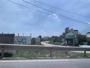 Bức ảnh chụp một khung cảnh ven đường ở một khu vực nông thôn hoặc ngoại ô tại Việt Nam, dưới bầu trời xanh có mây. Ở phía trước là lan can bảo vệ của một con đường lớn. Bên phải, có một con đường nhỏ hơn uốn lượn vào trong khu dân cư, nơi có một garage sửa chữa ô tô với các biển hiệu 'GARAGE XUÂN ANH', 'A XUÂN ANH', cùng với các thương hiệu dầu nhớt 'Castrol' và 'Havoline'. Một biển hiệu khác có chữ 'HOTEL SON' cũng có thể được nhìn thấy. Có vài chiếc ô tô đang đỗ gần đó. Bên trái, có một tấm biển tuyên truyền lớn với hình ảnh thanh niên và lá cờ Việt Nam. Trên biển có tiêu đề 'CÁC CHỈ TIÊU CHỦ YẾU ĐẾN NĂM 2025' và một phần khẩu hiệu ở dưới có nội dung dường như là '...QUYẾT TÂM XÂY DỰNG THỊ TRẤN ĐẠT CHUẨN ĐÔ THỊ VĂN MINH...'. Phía sau tấm biển là nhiều cột cờ với các lá cờ nhiều màu. Cạnh đó là một tấm bia đá có khắc chữ nhưng không thể đọc rõ nội dung. Khung cảnh chung có nhiều cây xanh và dây điện.。（日本語訳）。写真は、雲のある青空の下、ベトナムの田舎または郊外の地域にある道端の風景を写したものである。前景には、大きな道路のガードレールがある。右側には、住宅地へと曲がりくねって入っていく小さな道があり、そこには「GARAGE XUÂN ANH」、「A XUÂN ANH」という看板と、エンジンオイルブランドの「カストロール」と「ハボリン」の看板を掲げた自動車修理工場がある。「HOTEL SON」と書かれた別の看板も見ることができる。その近くに数台の自動車が駐車している。左側には、若者とベトナム国旗の絵が描かれた大きなプロパガンダ看板がある。看板には「2025年までの主要目標」という見出しがあり、下部のスローガンの一部には「...文明的な都市の基準を満たす町を建設することを決意する...」といった内容が書かれているようだ。看板の後ろには、色とりどりの旗が掲げられた多くの旗竿がある。その隣には文字が刻まれた石碑があるが、内容ははっきりと読み取れない。全体的な風景には、多くの緑の木々と電線がある。