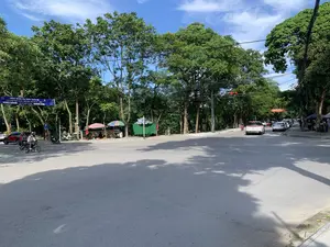 Bối cảnh là một ngã ba đường phố tại thành phố Thanh Hóa vào một ngày nắng, hai bên đường có nhiều cây xanh cổ thụ rợp bóng mát. Trên đường có các phương tiện giao thông như ô tô và xe máy đang di chuyển. Một số người đang dừng xe chờ đèn đỏ, trên cột đèn tín hiệu giao thông hiển thị số 46 màu đỏ. Bên lề đường, có một số quầy hàng rong nhỏ được dựng lên tạm thời bằng bạt và ô lớn nhiều màu sắc. Có người đang đi xe máy, người đi bộ và người ngồi tại các quầy hàng. Một băng rôn lớn màu xanh lam được treo ngang đường với nội dung: "CHÀO MỪNG ĐẠI BIỂU THAM DỰ LIÊN HOAN PHÁT THANH TOÀN QUỐC LẦN THỨ XVI - 2024. Thanh Hóa, ngày 09 - 14/7/2024". Ngoài ra còn có một biển báo đỗ xe chữ 'P' và một biển chỉ đường màu xanh lam nhưng chữ viết không rõ hoàn toàn, chỉ có thể đọc được một phần là 'CẦU SÔNG MÃ'.。（日本語訳）。背景は、晴れた日のタインホア市の三叉路で、道の両側には日陰を作る古い緑の木がたくさんあります。道路には、自動車やバイクなどの交通手段が移動しています。何人かの人々が赤信号で停車しており、信号機の柱には赤い数字の46が表示されています。道端には、防水シートや色とりどりの大きな傘で一時的に建てられた小さな露店がいくつかあります。バイクに乗っている人、歩いている人、そして露店に座っている人がいます。青い大きな横断幕が道を横切って掲げられており、その内容は「第16回全国放送フェスティバル2024に参加する代表者を歓迎します。タインホア、2024年7月9日～14日」です。その他に、「P」の文字が書かれた駐車標識と、青い案内標識がありますが、文字が完全にはっきりせず、「CẦU SÔNG MÃ」（ソンマー橋）という部分しか読めません。