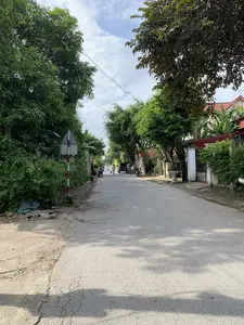 Bối cảnh là một con đường làng đã được trải nhựa ở vùng nông thôn. Hai bên đường rợp bóng cây xanh, có thể thấy cả cây chuối và các loại cây khác. Phía xa có một vài ngôi nhà dân, một trong số đó có mái ngói đỏ. Trên đường có một số người dân đang sinh hoạt: một phụ nữ đang đi bộ, một người đội nón lá đứng gần chiếc xe bán tải màu đen đang đỗ, và một vài người khác đang ngồi trên xe máy. Bên lề đường bên trái có một cột biển báo giao thông sọc đỏ trắng, nhưng không thể đọc được nội dung biển báo. Một camera an ninh được lắp đặt trên cột ở bên trái. Dây điện giăng ngang qua con đường.。（日本語訳）。背景は、田舎の舗装された村道です。道の両側は緑の木々で覆われ、バナナの木や他の種類の木も見えます。遠くにはいくつかの民家があり、そのうちの一軒は赤い瓦屋根です。道の上では何人かの住民が生活しています。歩いている女性が一人、駐車している黒いピックアップトラックの近くにノンラーをかぶった人が一人、そしてバイクに座っている他の数人がいます。左側の路肩には赤と白の縞模様の交通標識の柱がありますが、標識の内容は読み取れません。左側の柱には防犯カメラが設置されています。電線が道を横切って張られています。