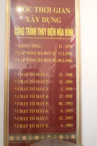 MỐC THỜI GIAN。XÂY DỰNG。CÔNG TRÌNH THỦY ĐIỆN HÒA BÌNH。* KHỞI CÔNG: 11 - 1979。* LẤP SÔNG ĐÀ ĐỢT I: 12.1.1982。* LẤP SÔNG ĐÀ ĐỢT II: 09.1.1986。* CHẠY TỔ MÁY 1: 12.1988。* CHẠY TỔ MÁY 2: 12.1989。* CHẠY TỔ MÁY 3: 3.1991。* CHẠY TỔ MÁY 4: 12.1991。* CHẠY TỔ MÁY 5: 01.1993。* CHẠY TỔ MÁY 6: 6.1993。* CHẠY TỔ MÁY 7: 12.1993。* CHẠY TỔ MÁY 8: 4.1994。（日本語訳）。タイムライン。建設。ホアビン水力発電所。* 着工：1979年11月。* ダー川堰き止め 第1期：1982年1月12日。* ダー川堰き止め 第2期：1986年1月9日。* 1号機稼働：1988年12月。* 2号機稼働：1989年12月。* 3号機稼働：1991年3月。* 4号機稼働：1991年12月。* 5号機稼働：1993年1月。* 6号機稼働：1993年6月。* 7号機稼働：1993年12月。* 8号機稼働：1994年4月
