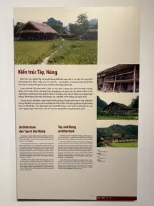 住居は通常、丘の中腹、谷間、小川のほとりに建てられます。資材は、イヌマキ、タウ材、竹、ネオホーゼア、シゾスタキウム属の竹など、完全に森の産物から作られています... 屋根は通常、茅で葺かれ、2つの傾斜面を持ちます。タイ族は通常、四面の屋根を作りますが、ヌン族は二面の屋根に、両方の妻側に2つの小さな屋根を追加します。家屋の壁は、木の板、竹の編み込み、土壁、または日干しレンガで仕切られます。中央の間、または中央の間の後ろの小さな部屋に、通常は先祖の祭壇が置かれます。上り下りの階段は通常、一本の木で作られ、5段、7段、9段の奇数の段があります。階段には2種類あり、1つは女性と客用、もう1つは男性と家族用です。母屋の他に、一部の地域では隅に副屋を建てることもあります